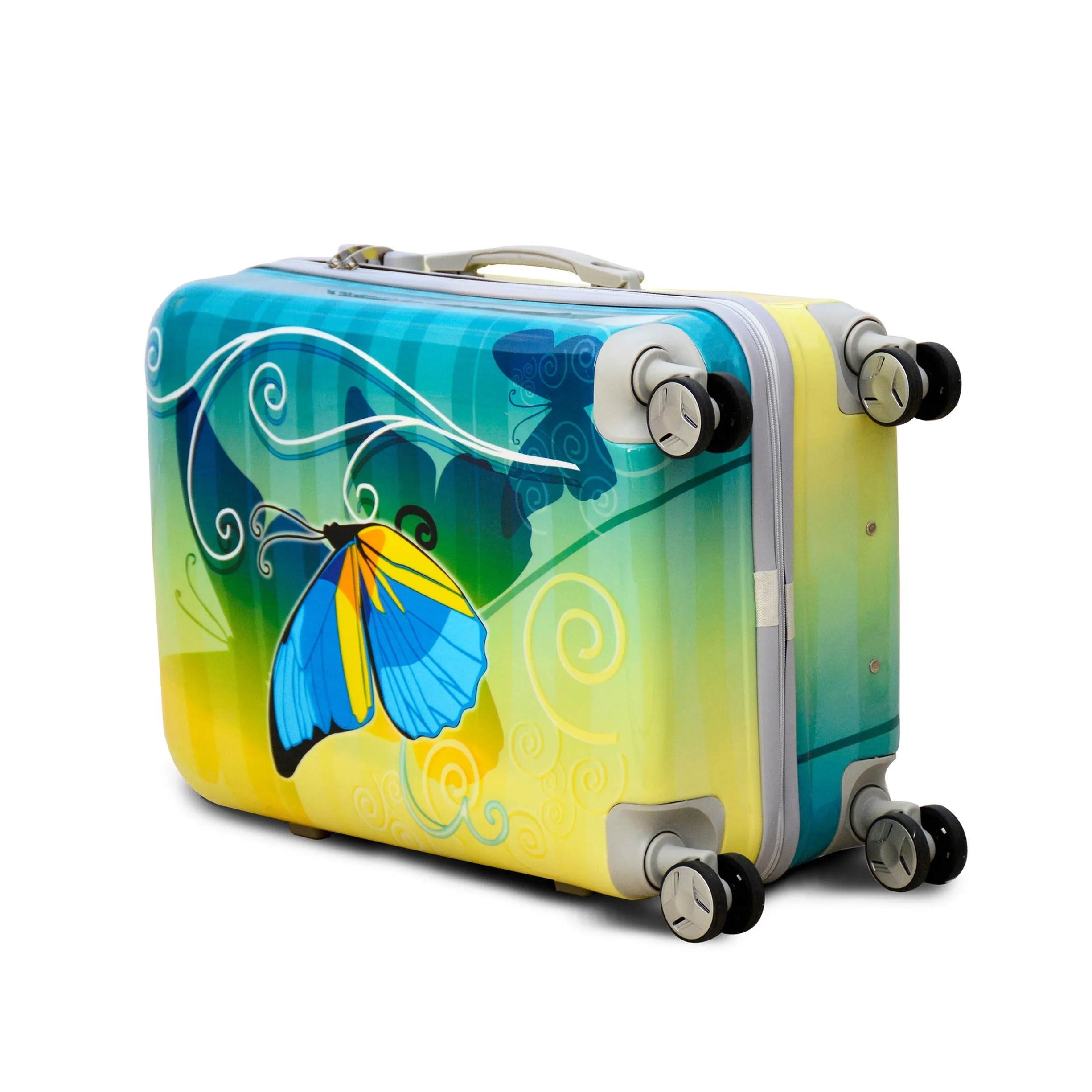 24 Inch Green Colour Printed Butterfly Lightweight ABS Luggage | Hard Case Trolley Bag