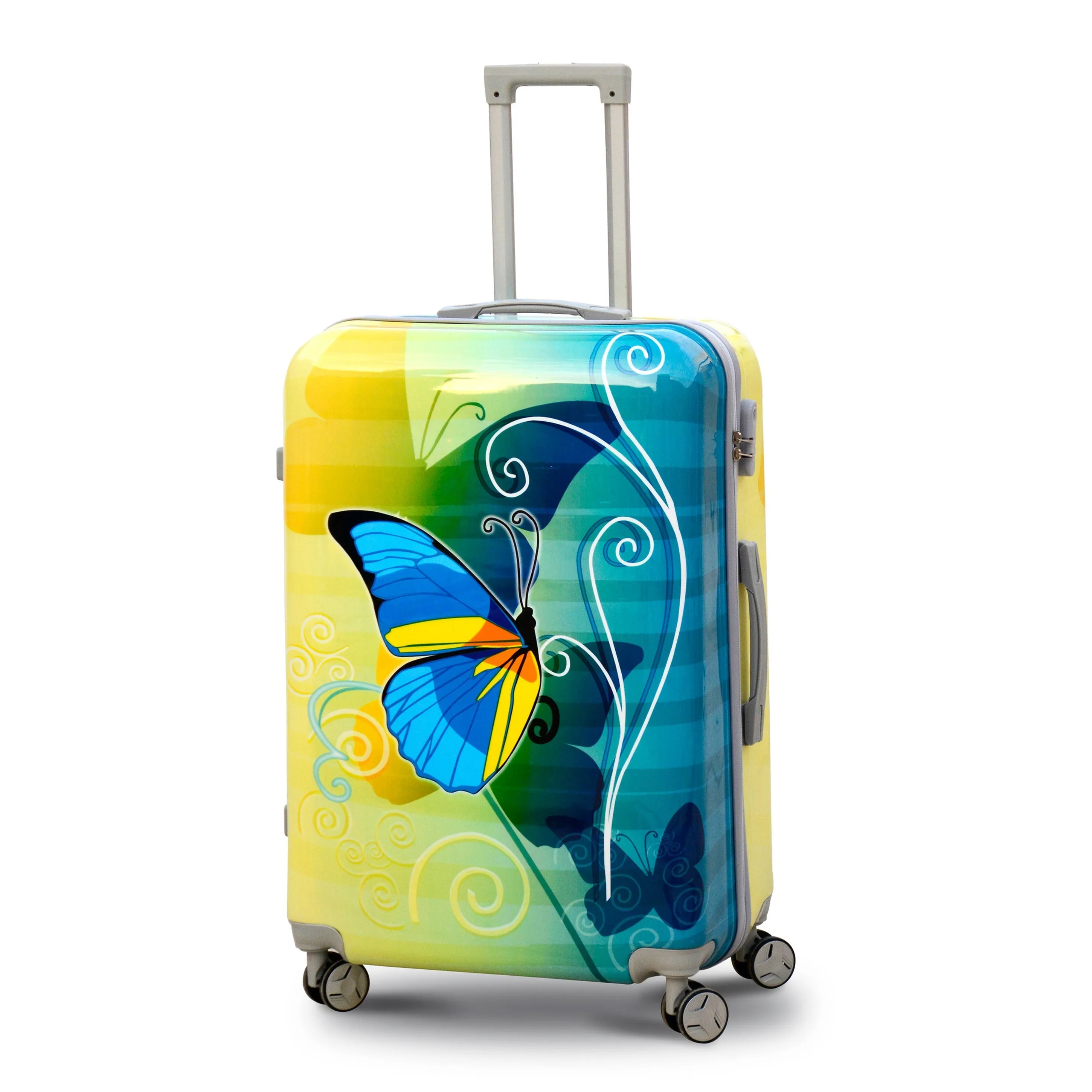 24 Inch Green Colour Printed Butterfly Lightweight ABS Luggage | Hard Case Trolley Bag