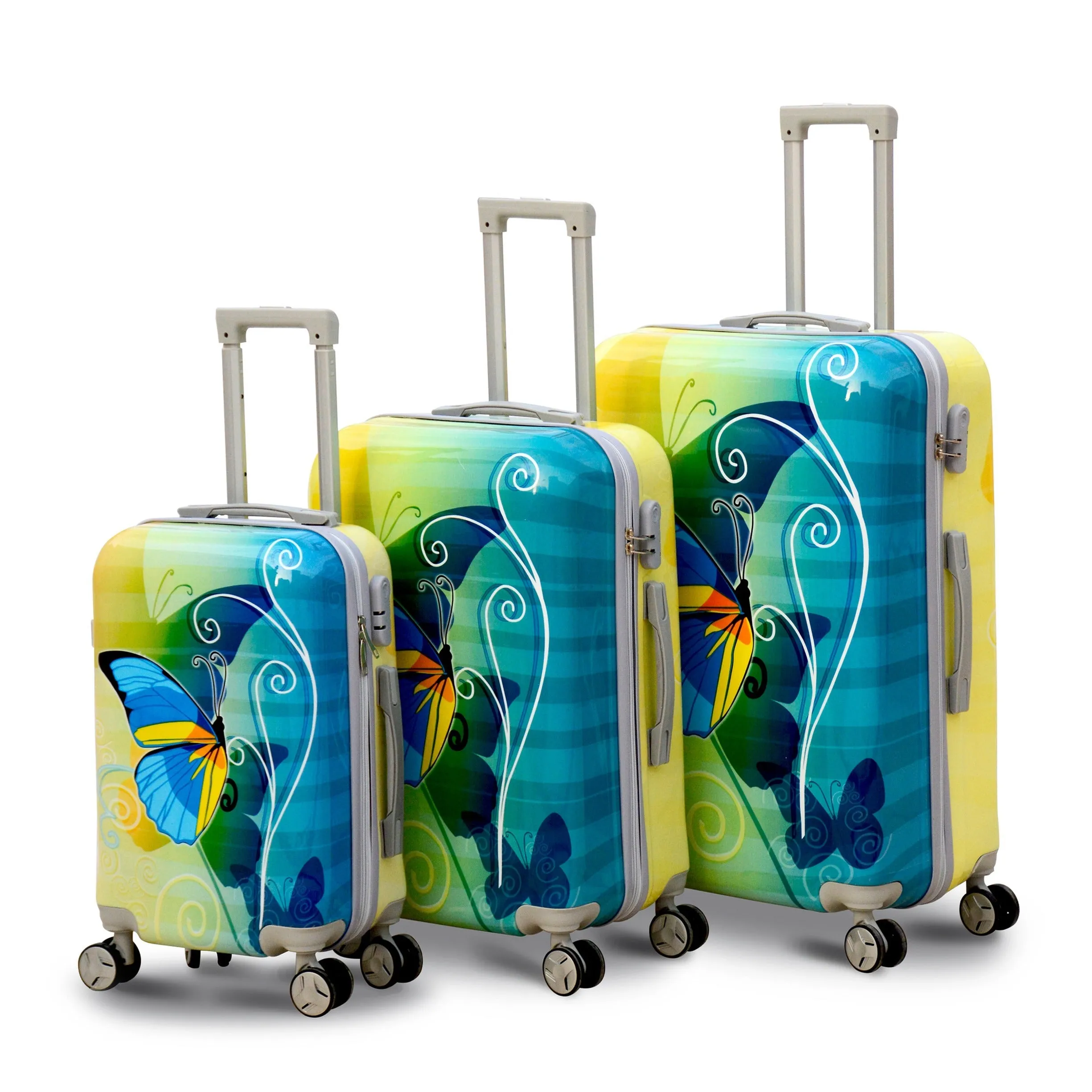 24 Inch Green Colour Printed Butterfly Lightweight ABS Luggage | Hard Case Trolley Bag