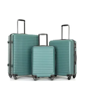 3 Piece Luggage Sets Lightweight Suitcase With Two Hooks, Spinner Wheels - Green
