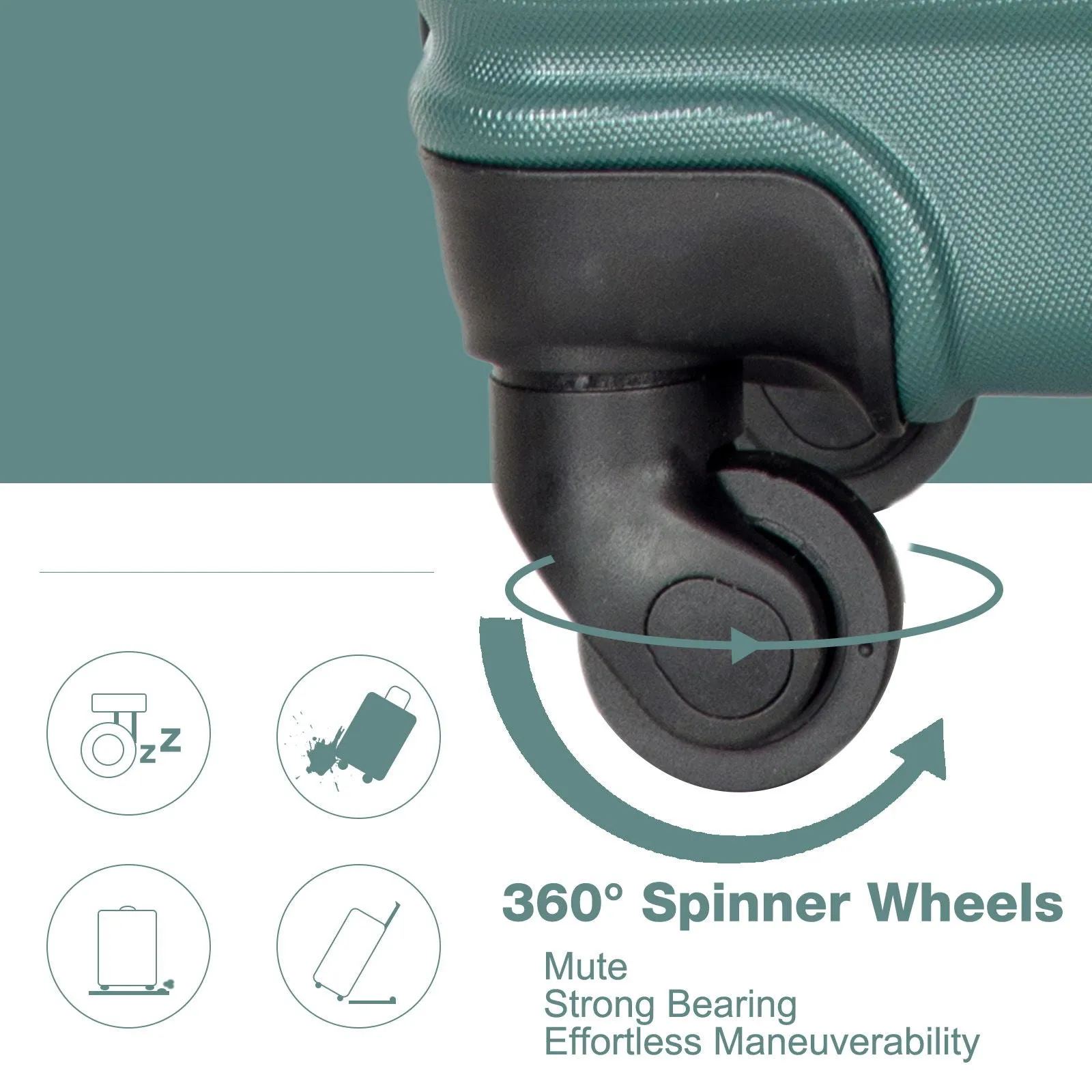 3 Piece Luggage Sets Lightweight Suitcase With Two Hooks, Spinner Wheels - Green