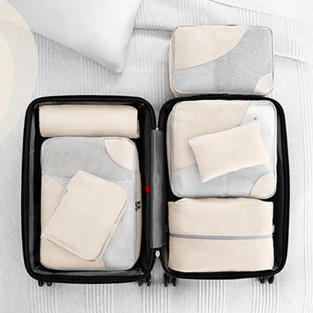 8Pcs Set Travel Packing Cubes Compression Storage Bags for Suitcases Beige