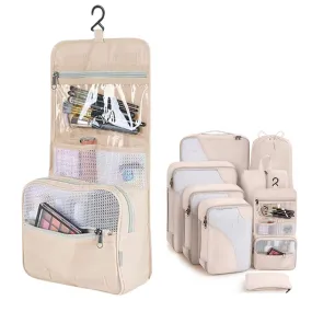 8Pcs Set Travel Packing Cubes Compression Storage Bags for Suitcases Beige