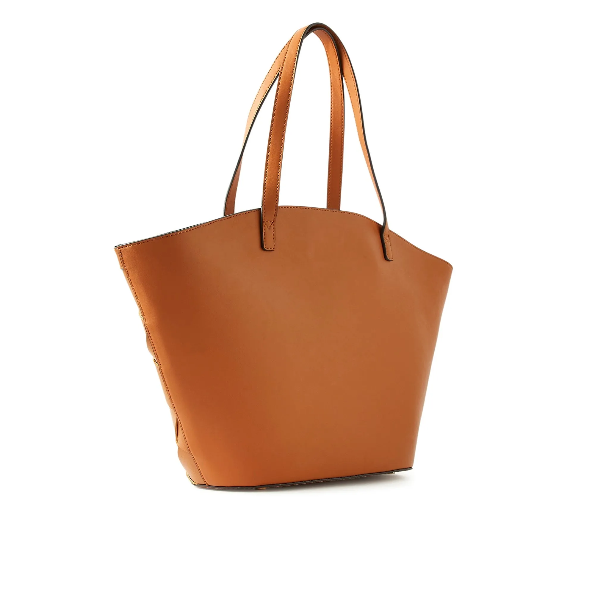 Accessorize London Women's Faux Leather Tan Cross-Weave tote Bag