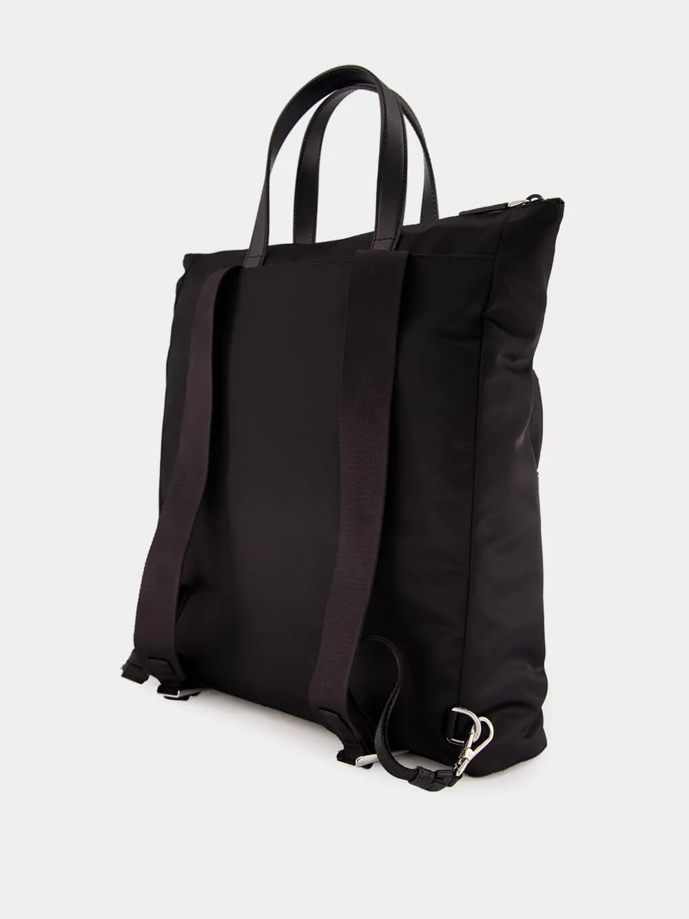 Black Re-Nylon and Saffiano Leather Tote Bag