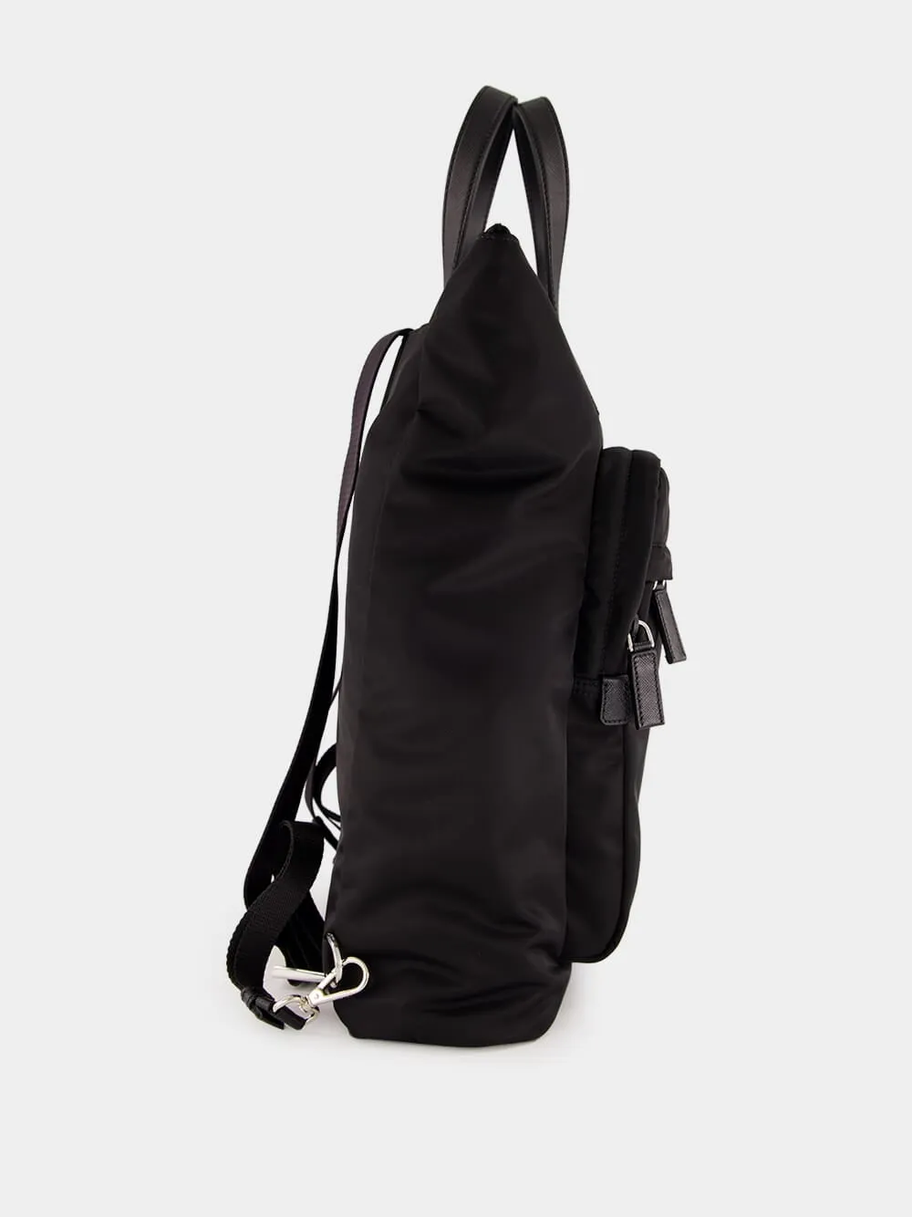 Black Re-Nylon and Saffiano Leather Tote Bag