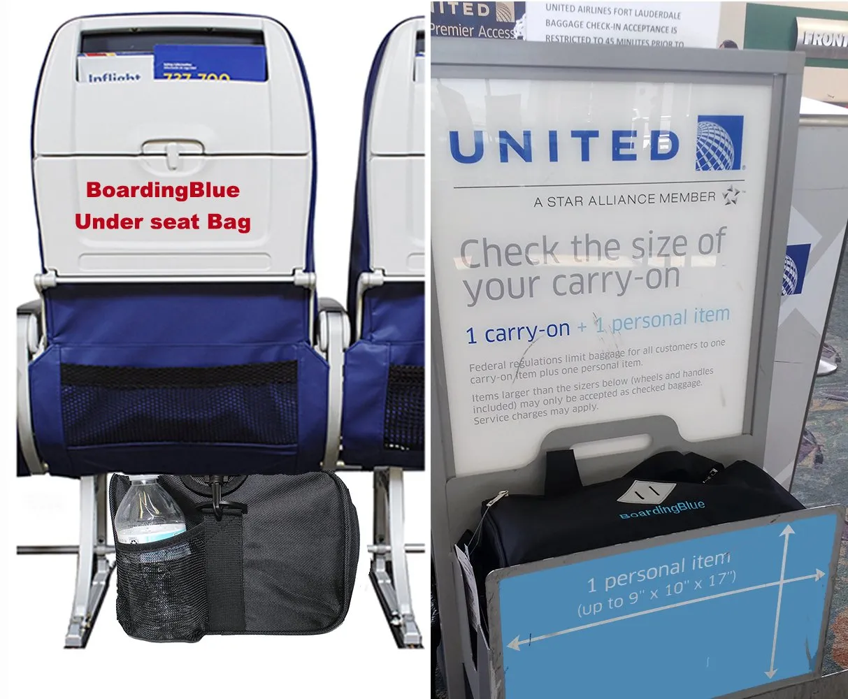 Boardingblue underserat 17" United Airlines Under Seat Personal item Duffel Bag (Blue)