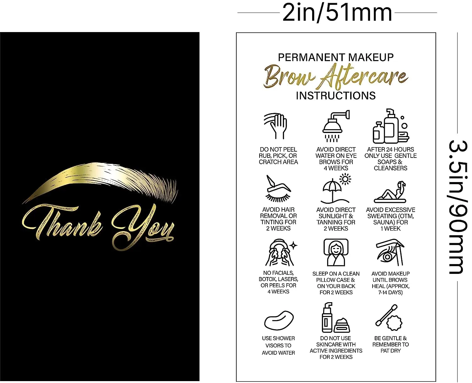 BRAWNA 50 Pck MIcroblading Aftercare Instructions Cards with 50 Pck Black Aftercare Bags - PMU Supplies - Microblading Kit