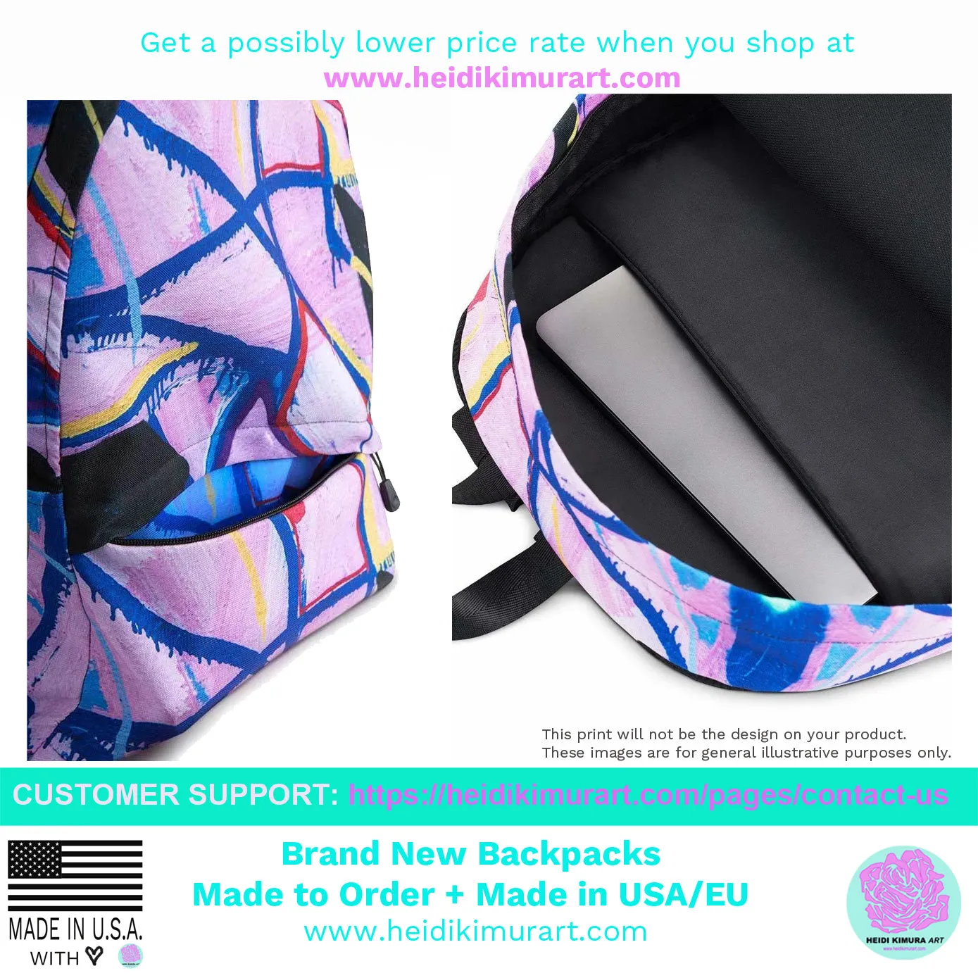 Calligraphy Travel Backpack, Water Resistant College Travel Designer Luggage-Made in USA