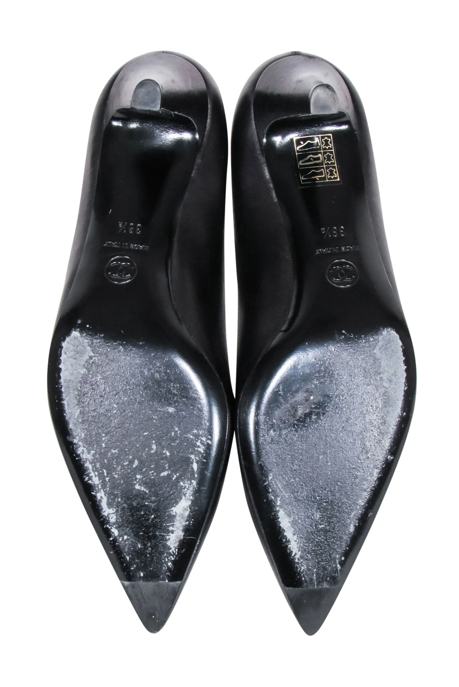 Chanel - Black Leather Pointed Basic Pumps Sz 8.5
