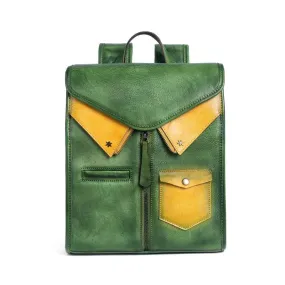 Colorful Vintage Genuine Leather Backpacks Women Travel