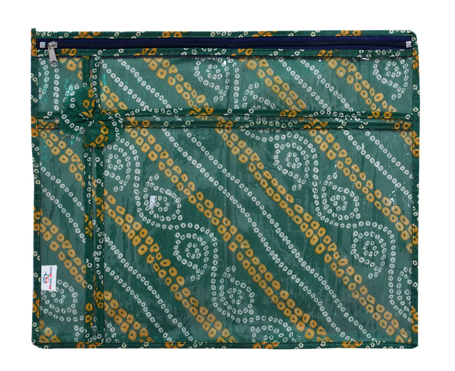 Heart Home Bandhani Print PVC Foldable Single Saree Cover|Clothes Storage For Saree, Lehenga, Suit With Transparent Pack of 12 (Green)
