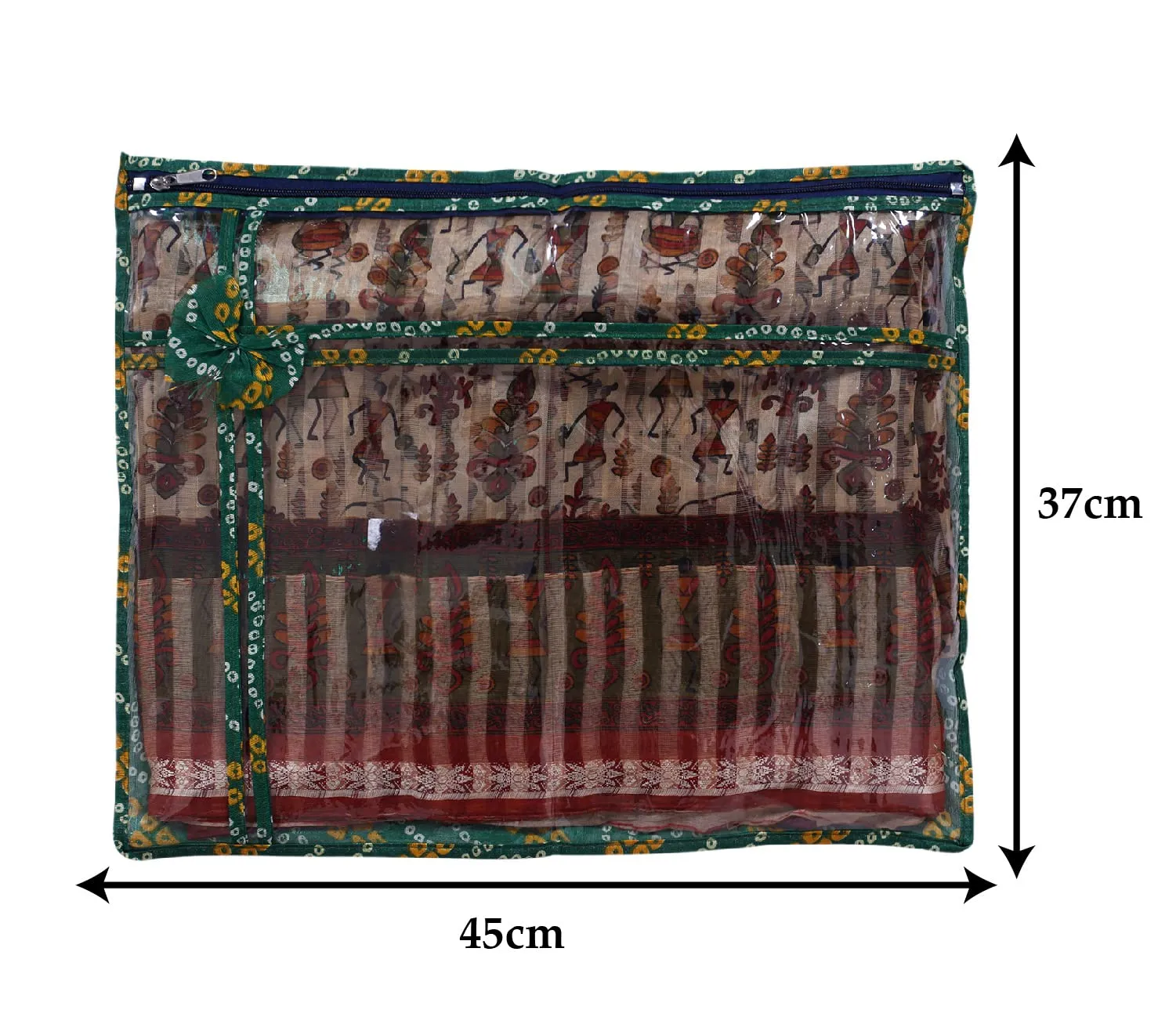 Heart Home Bandhani Print PVC Foldable Single Saree Cover|Clothes Storage For Saree, Lehenga, Suit With Transparent Pack of 12 (Green)