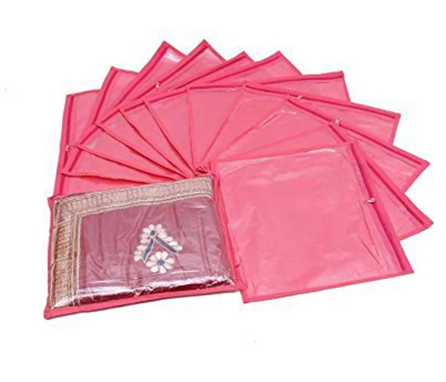 Kuber Industries 24 Piece Non Woven Saree Cover Set, Pink (VARAS644_3)