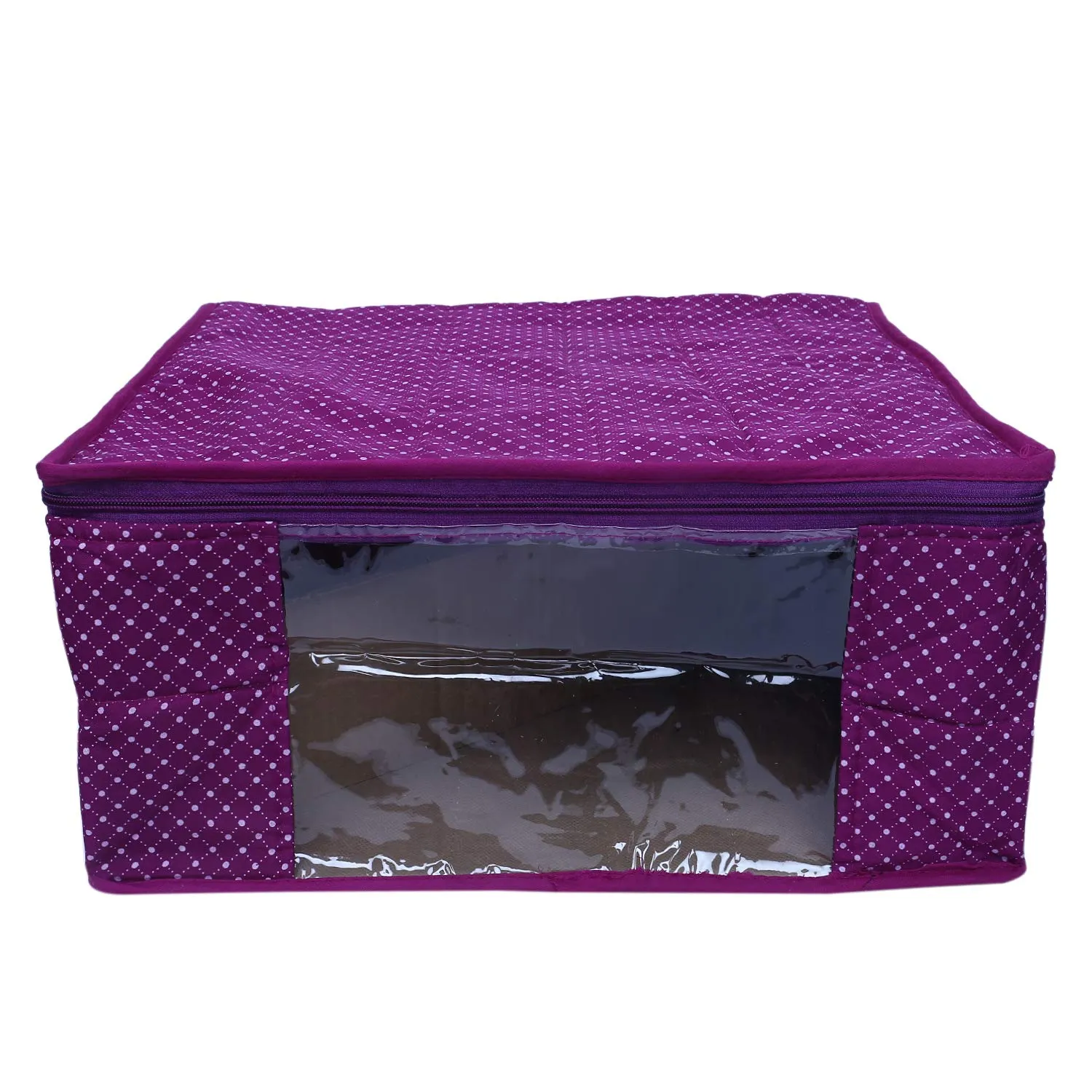 Kuber Industries Polka Dots 1 Piece Cotton 3 Layered Quilted Saree Cover, Purple-CTKTC21287