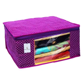 Kuber Industries Polka Dots 1 Piece Cotton 3 Layered Quilted Saree Cover, Purple-CTKTC21287
