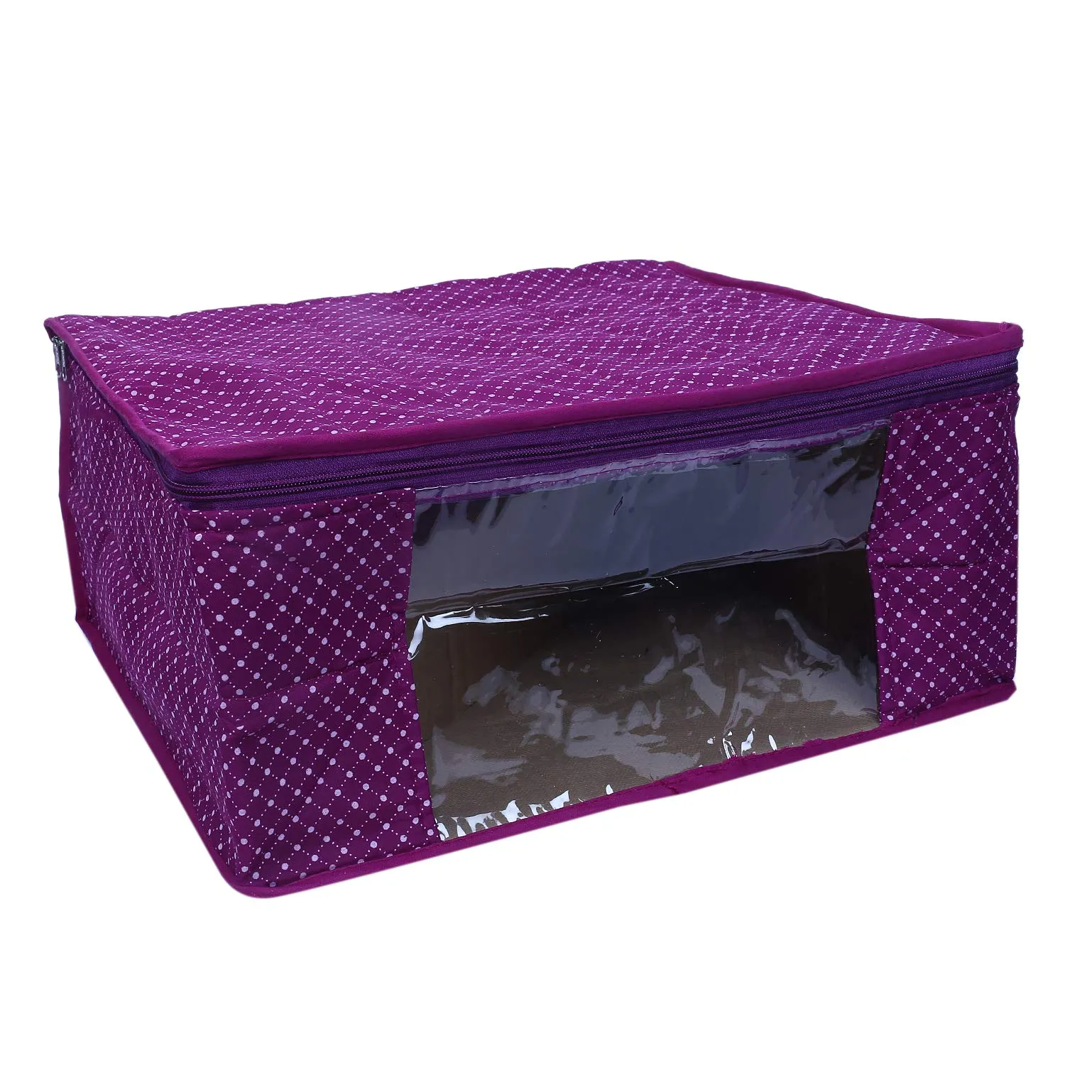 Kuber Industries Polka Dots 4 Piece Cotton 3 Layered Quilted Saree Cover, Purple-CTKTC21284