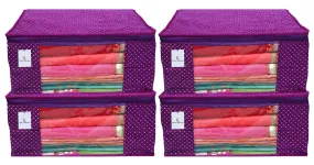 Kuber Industries Polka Dots 4 Piece Cotton 3 Layered Quilted Saree Cover, Purple-CTKTC21284
