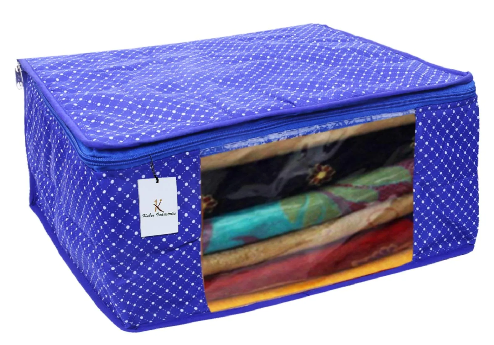 Kuber Industries Polka Dots 5 Piece Cotton 3 Layered Quilted Saree Cover, Blue-CTKTC25797