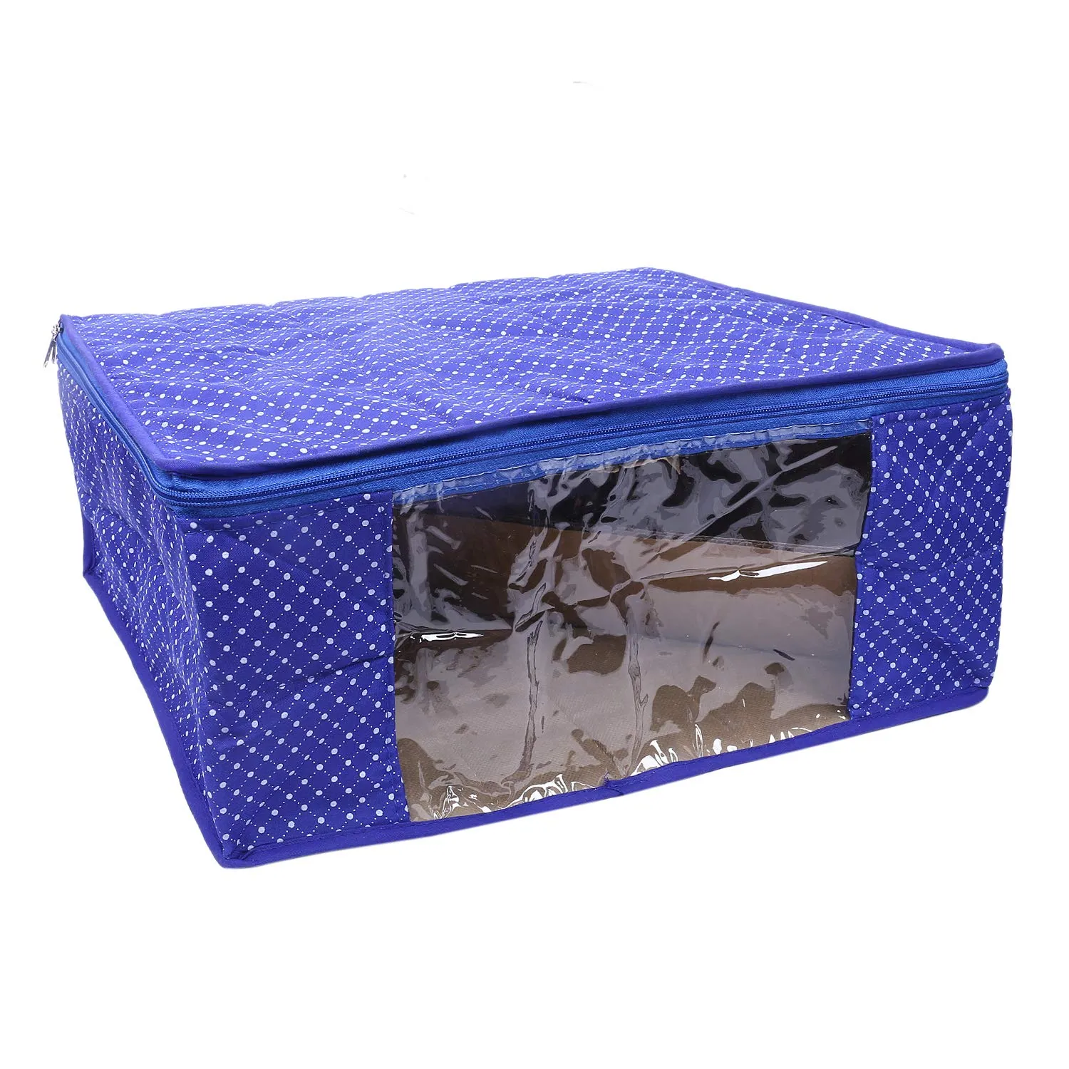 Kuber Industries Polka Dots 5 Piece Cotton 3 Layered Quilted Saree Cover, Blue-CTKTC25797