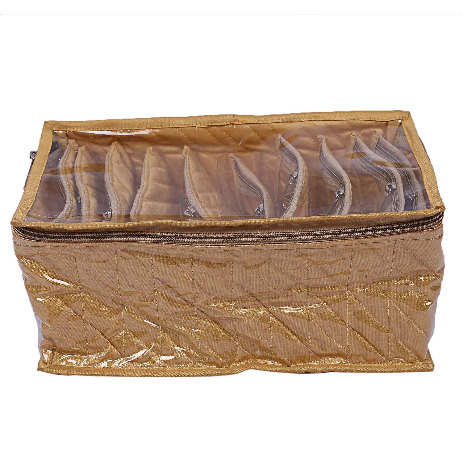 Kuber Industries Silk 1 Piece 10 Pouch Jewellery Kit (Gold) -CTKTC06885