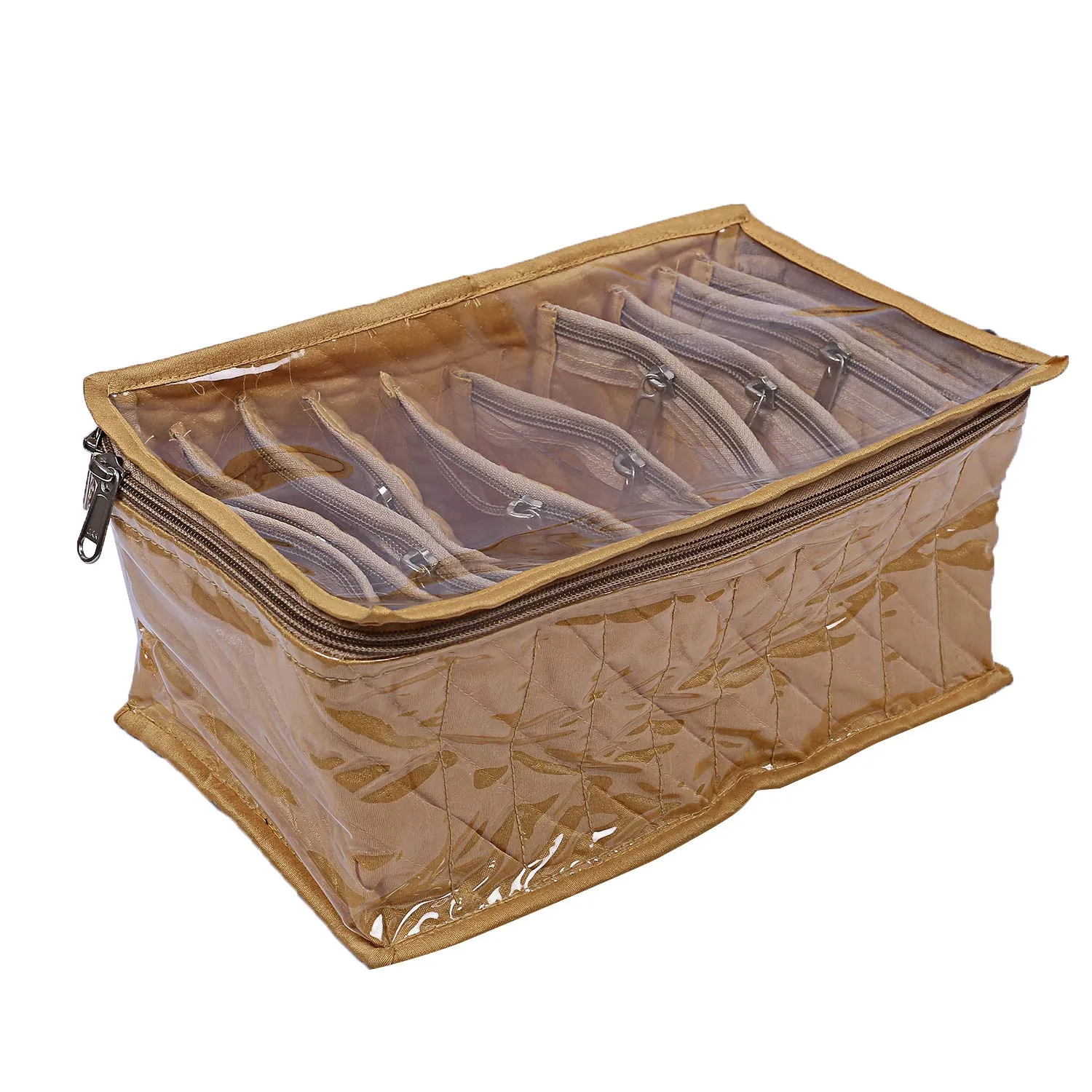 Kuber Industries Silk 1 Piece 10 Pouch Jewellery Kit (Gold) -CTKTC06885