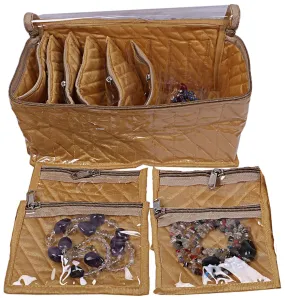 Kuber Industries Silk 1 Piece 10 Pouch Jewellery Kit (Gold) -CTKTC06885