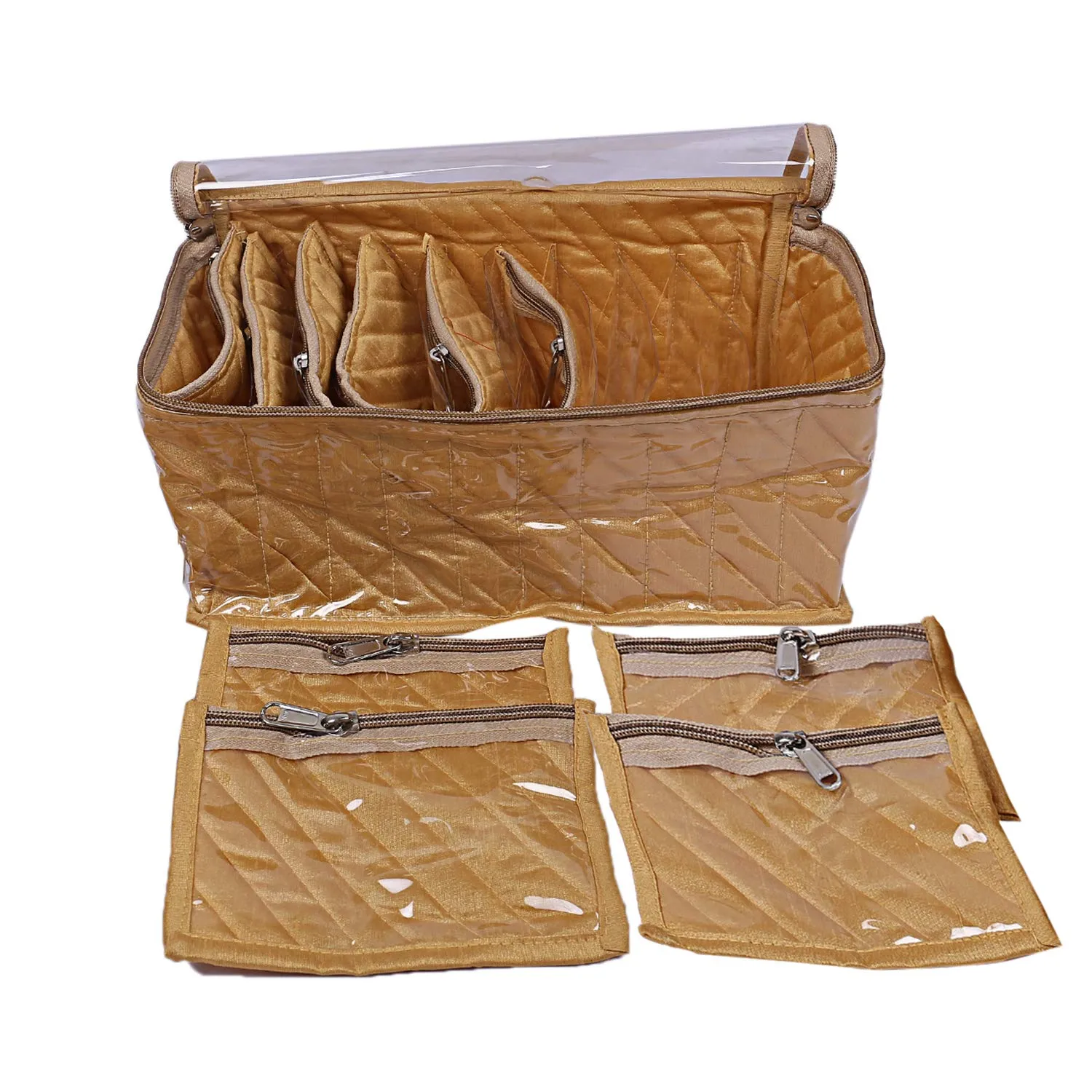 Kuber Industries Silk 1 Piece 10 Pouch Jewellery Kit (Gold) -CTKTC06885