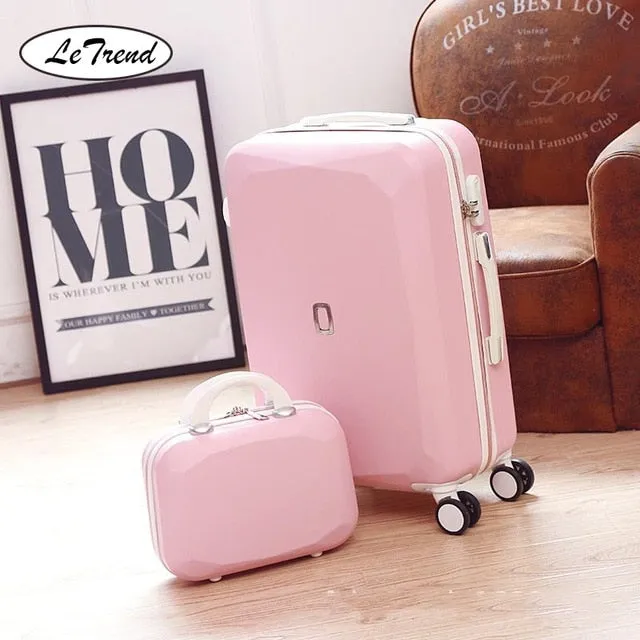 LeTrend Cute Women Rolling Luggage Sets Spinner Password Suitcase Wheels 20 inch Korean Carry on Trolley Travel Bag Trunk