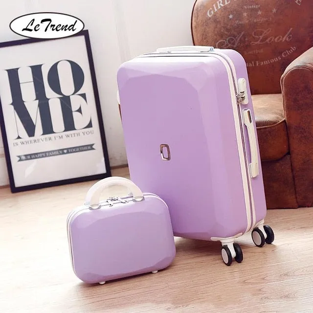 LeTrend Cute Women Rolling Luggage Sets Spinner Password Suitcase Wheels 20 inch Korean Carry on Trolley Travel Bag Trunk