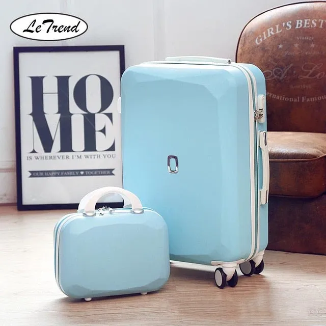 LeTrend Cute Women Rolling Luggage Sets Spinner Password Suitcase Wheels 20 inch Korean Carry on Trolley Travel Bag Trunk