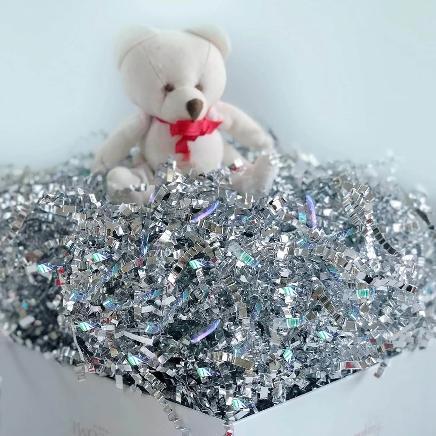 Metallic Silver Crinkle Paper Shredded Gift Basket Filler, 10 LB