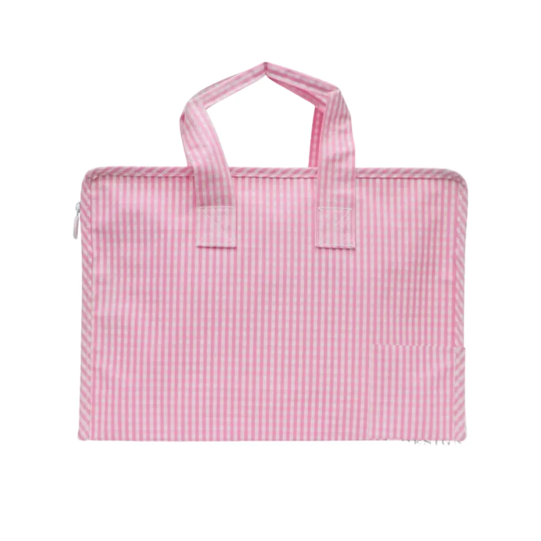 Personalized Nylon Gingham Pink Overnight Tote