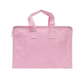 Personalized Nylon Gingham Pink Overnight Tote