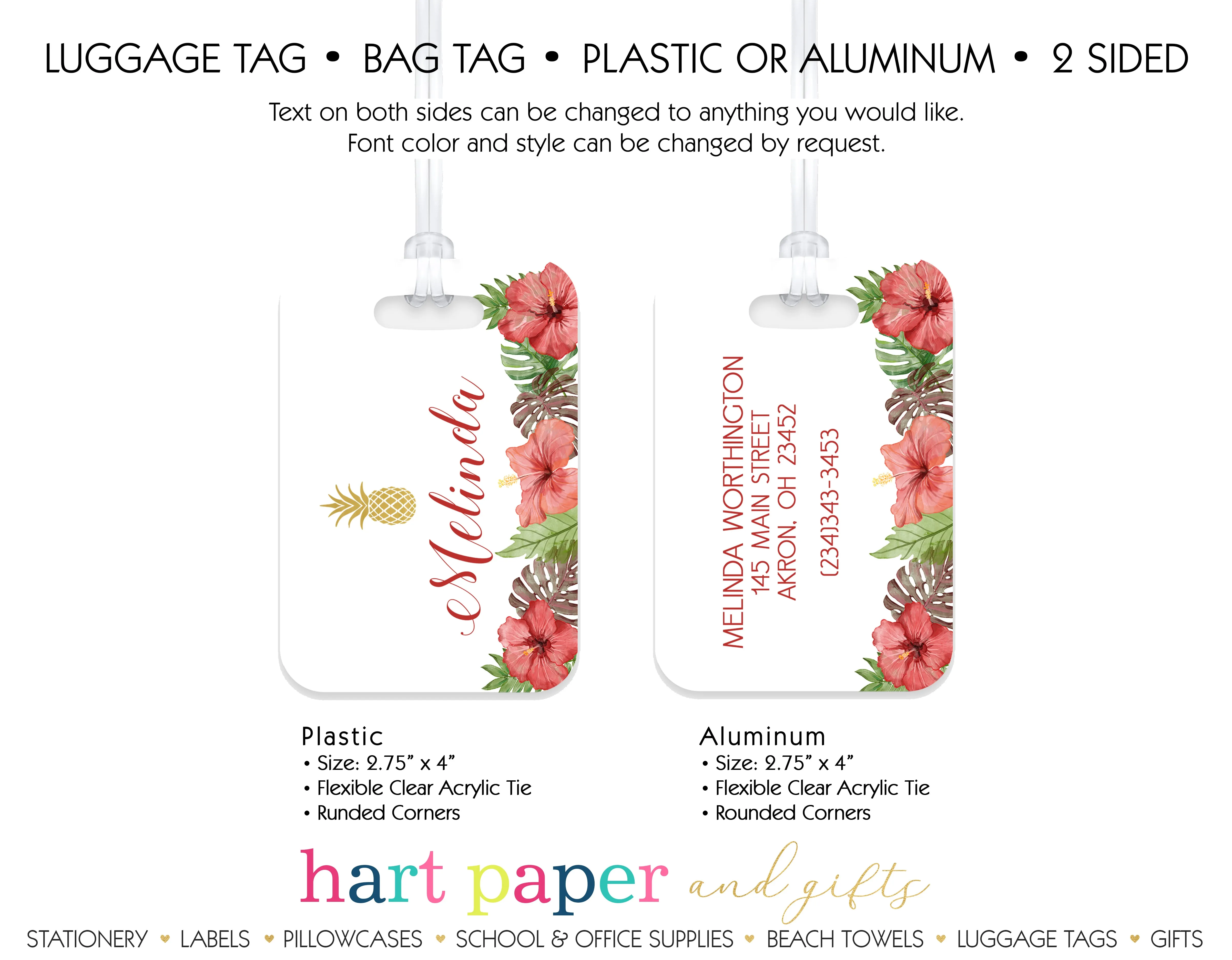 Pineapple Hawaii Hibiscus Flowers Luggage Bag Tag