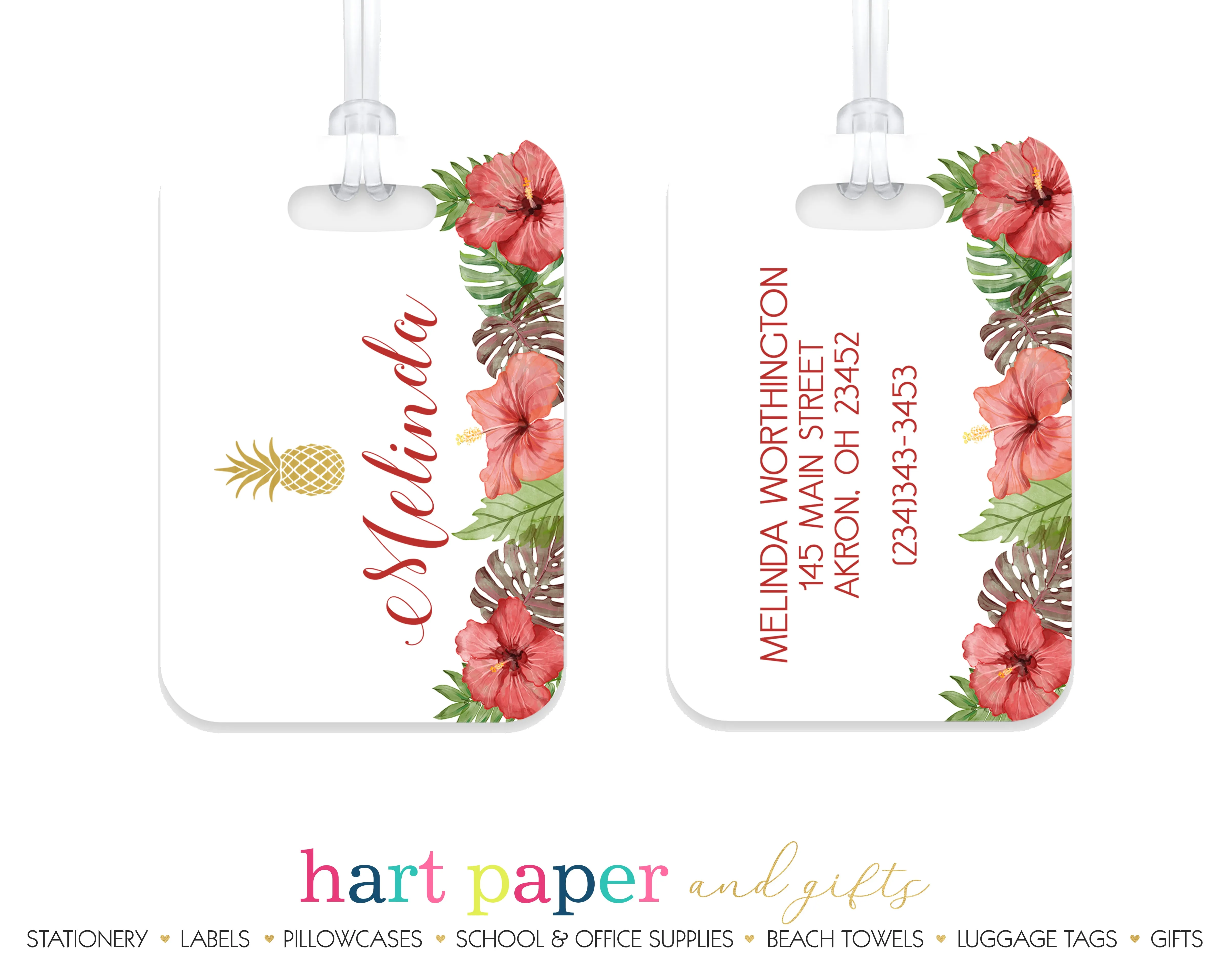 Pineapple Hawaii Hibiscus Flowers Luggage Bag Tag