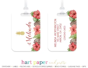 Pineapple Hawaii Hibiscus Flowers Luggage Bag Tag