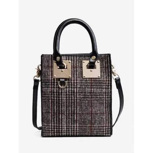 Plaid Metal Handbag - Red