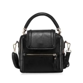 PU Leather Zipper Closure Crossbody Bag - Black
