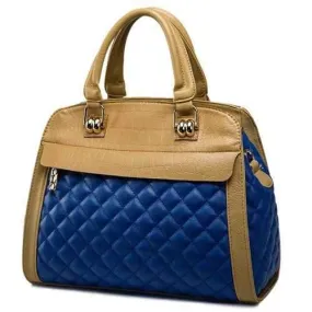 Quilted Argyle Pattern Embossed Tote Bag - Blue