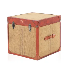 Red Leather & Burlap Storage Trunk