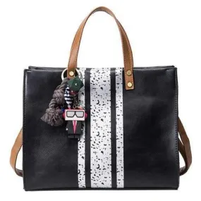 Stripes Pendant PU Leather Handbag - Black