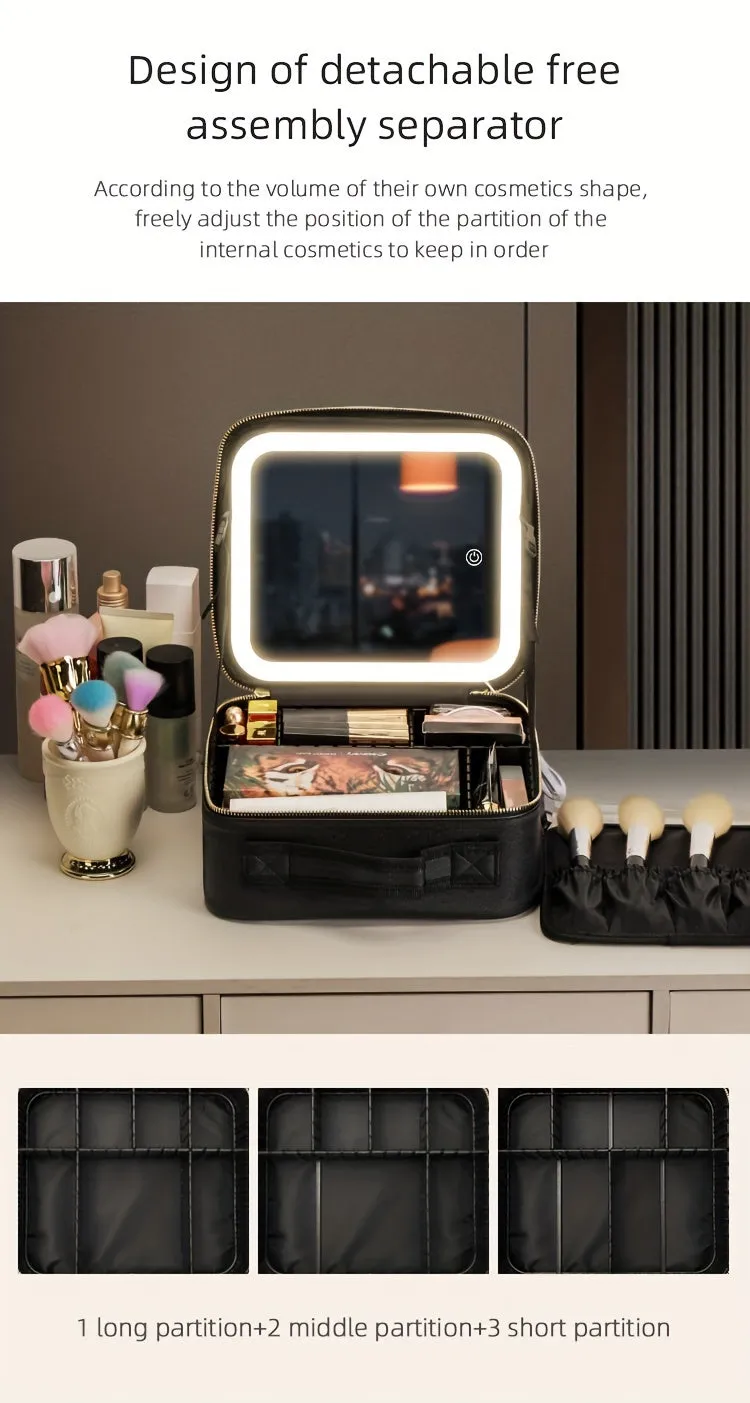 Travel Makeup Bag With LED Lighted & Mirror