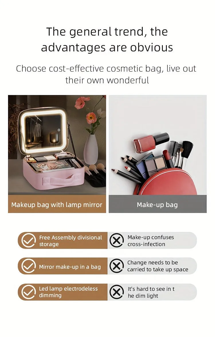 Travel Makeup Bag With LED Lighted & Mirror