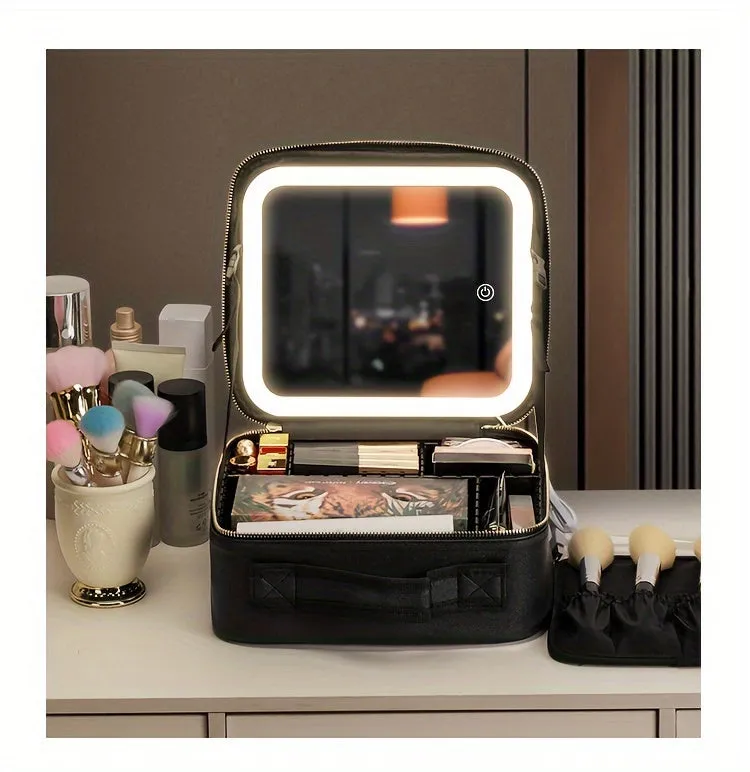 Travel Makeup Bag With LED Lighted & Mirror
