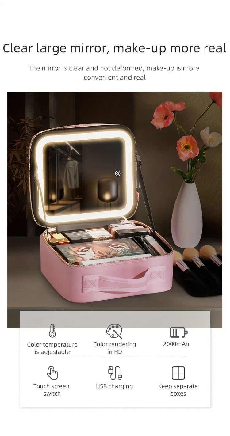 Travel Makeup Bag With LED Lighted & Mirror