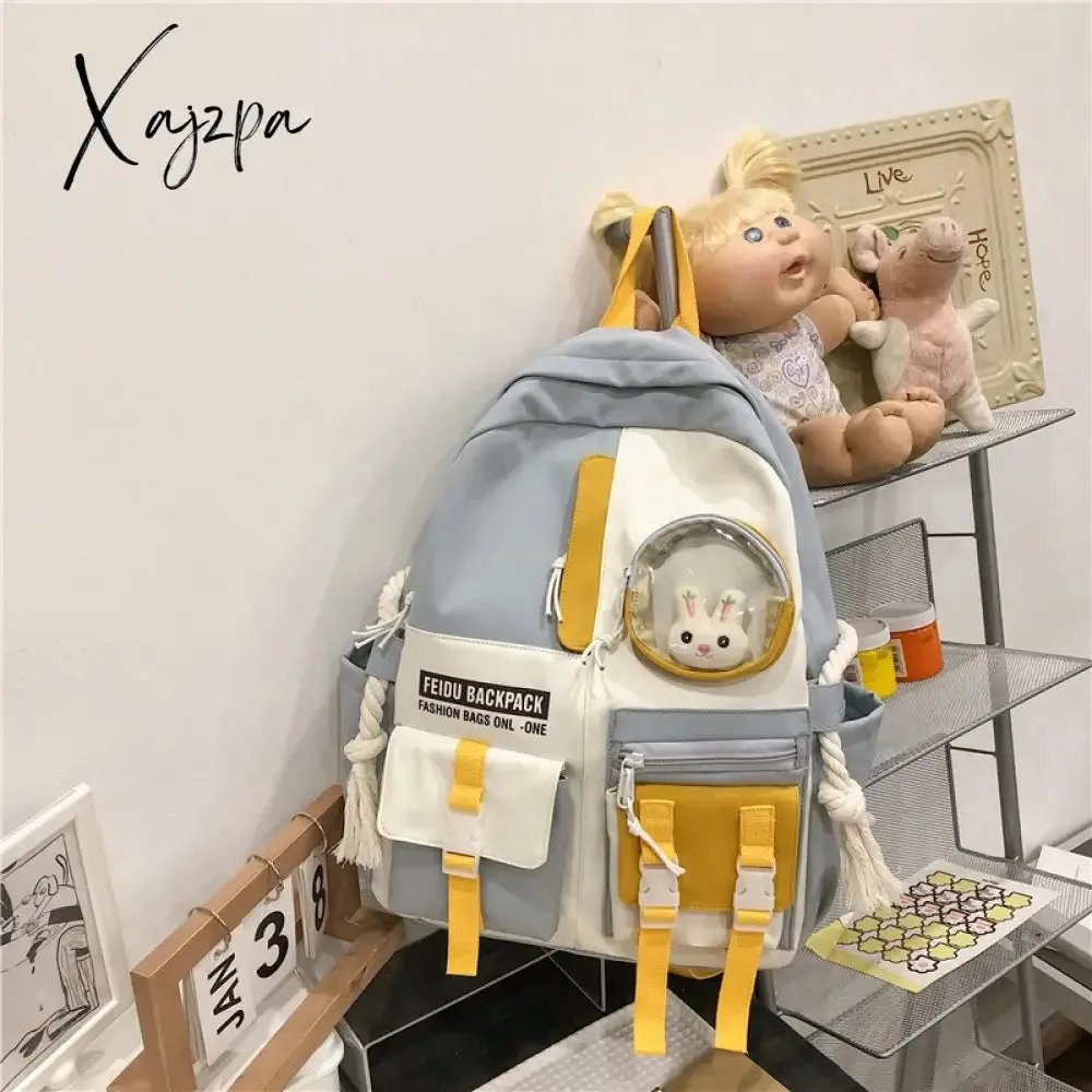 Xajzpa - Women Backpack Nylon Waterproof Schoolbag For Teenage College Style Pure Color Girls Backpack Bookbag Cute Casual Travel
