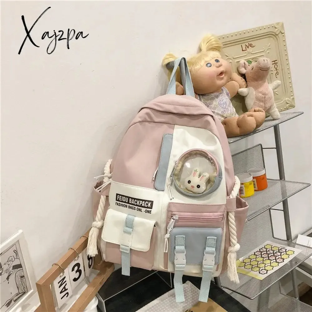 Xajzpa - Women Backpack Nylon Waterproof Schoolbag For Teenage College Style Pure Color Girls Backpack Bookbag Cute Casual Travel