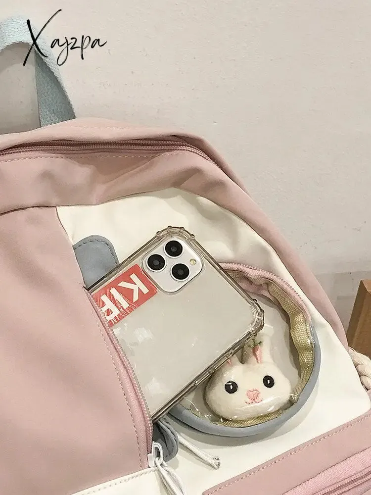 Xajzpa - Women Backpack Nylon Waterproof Schoolbag For Teenage College Style Pure Color Girls Backpack Bookbag Cute Casual Travel