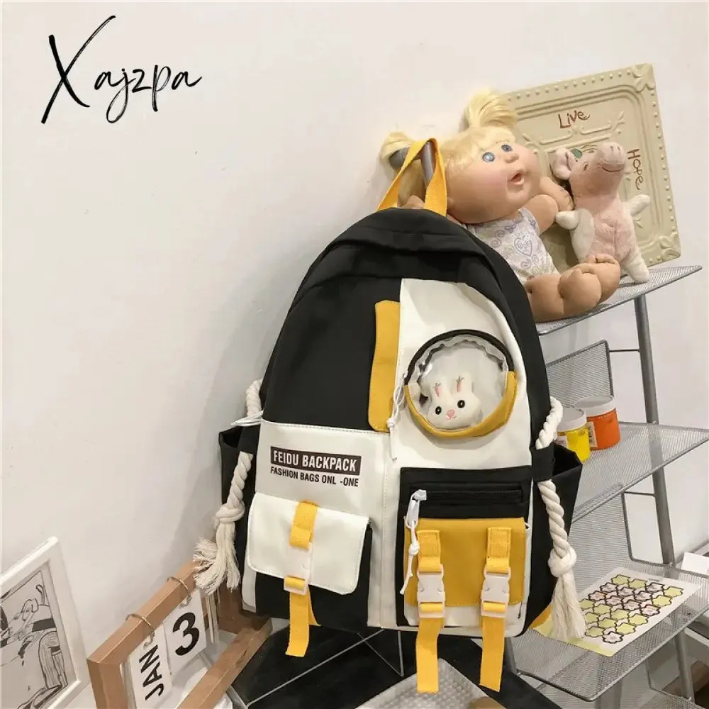 Xajzpa - Women Backpack Nylon Waterproof Schoolbag For Teenage College Style Pure Color Girls Backpack Bookbag Cute Casual Travel